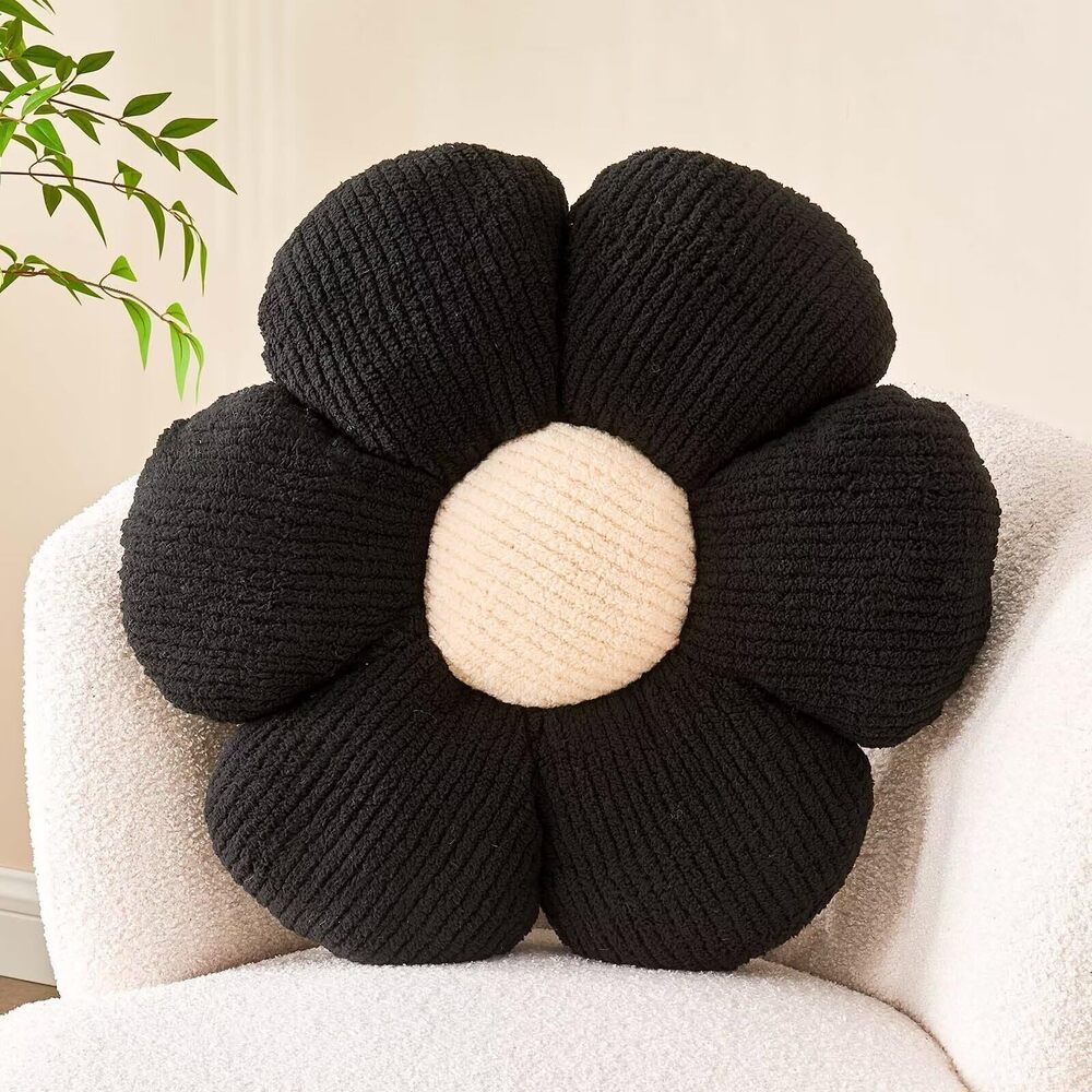5923 Flower Throw Pillow, Soft Black 19.6" Shaped Floor Pillow for Home